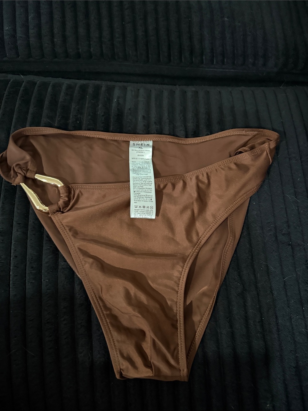 SHEIN Brown Bikini Bottom with Gold Ring Detail
